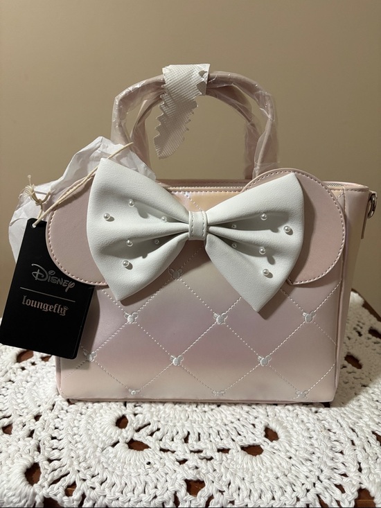 Loungefly Handbags - Loungefly Pink and White Minnie Bow Pearls Satchel NWT